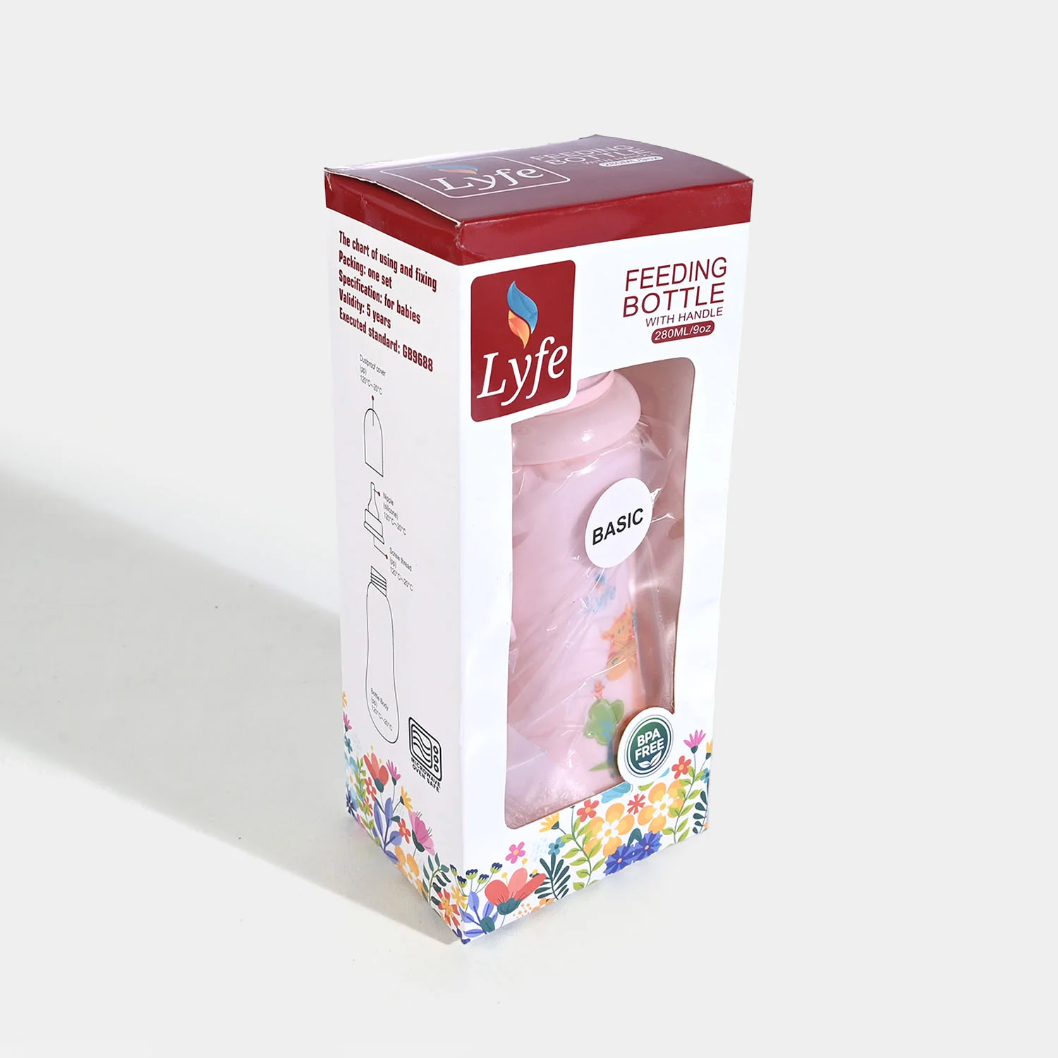 Lyfe Baby Plastic Feeding Bottle 9Oz |280ml |Basic Pink - Image 3