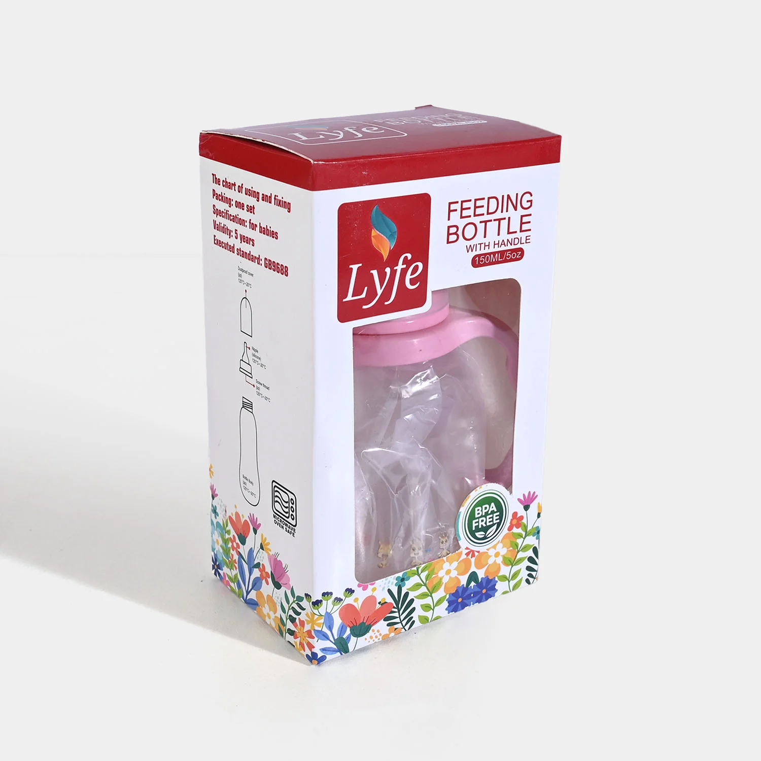 Baby Plastic Feeding Bottle 5Oz | 150ml | Pink - Image 3