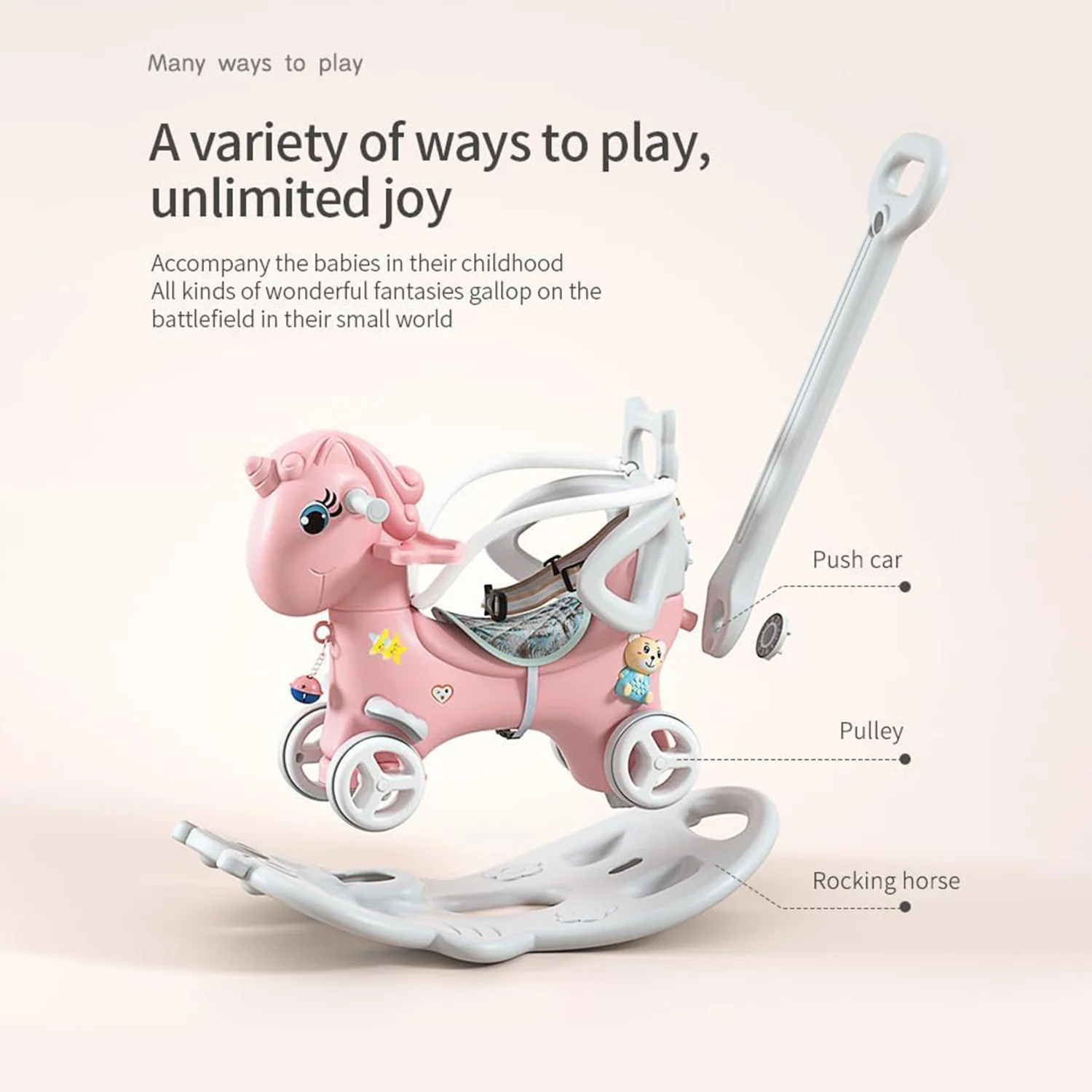 4 in 1 Rocking Horse - Pink - Image 3