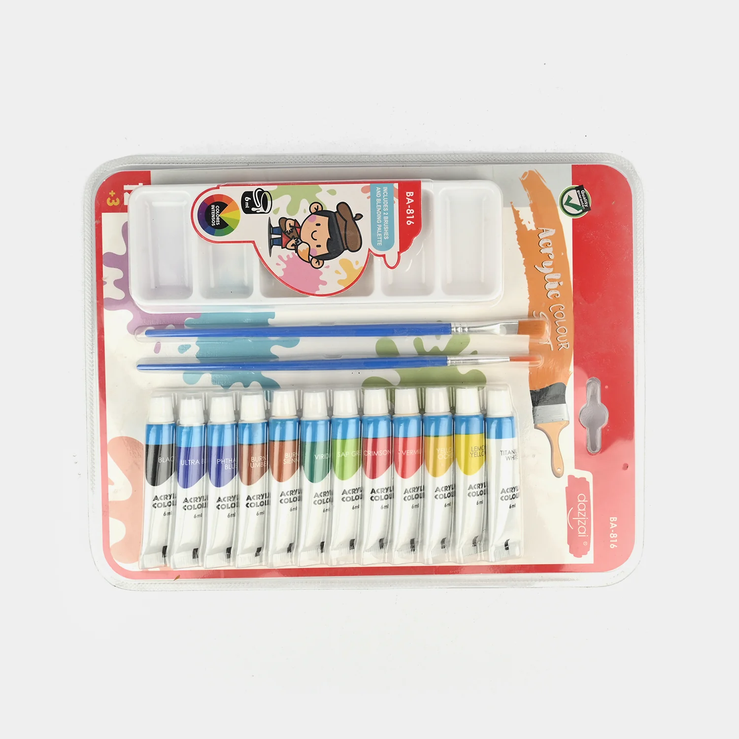 Acrylic Colour Painting Set with Brushes & Mixing Palette 12 - Image 3