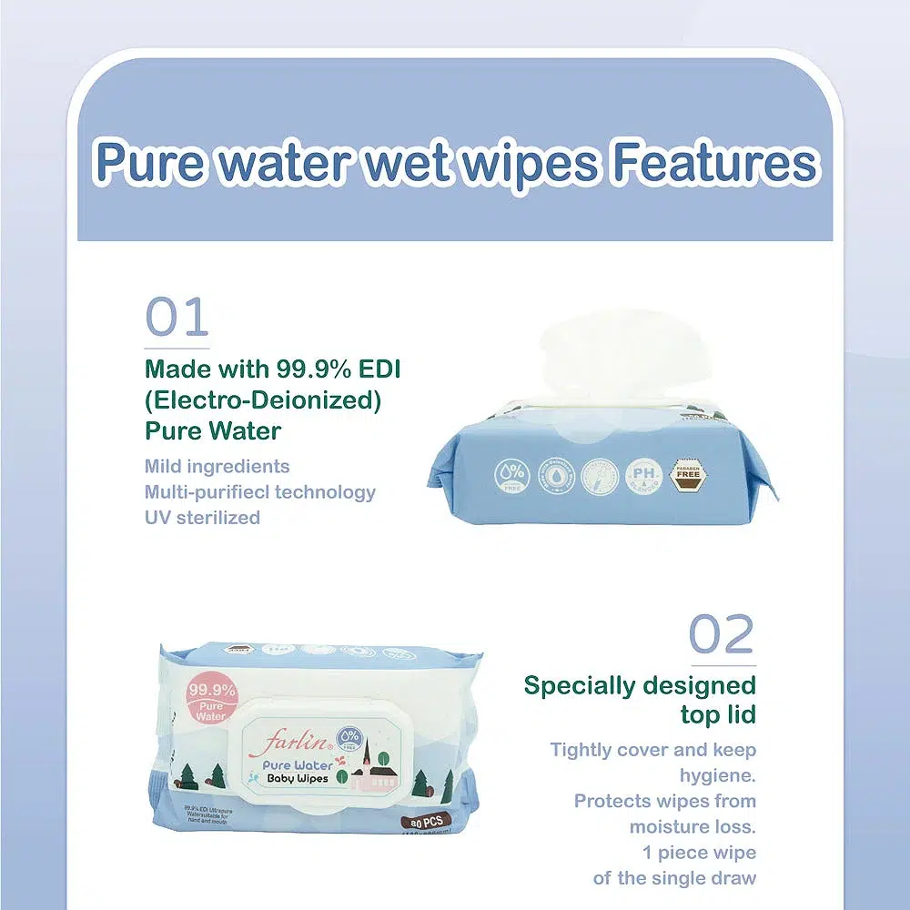 Farlin Pure Water Baby Wipes – 80 Pcs - Image 2