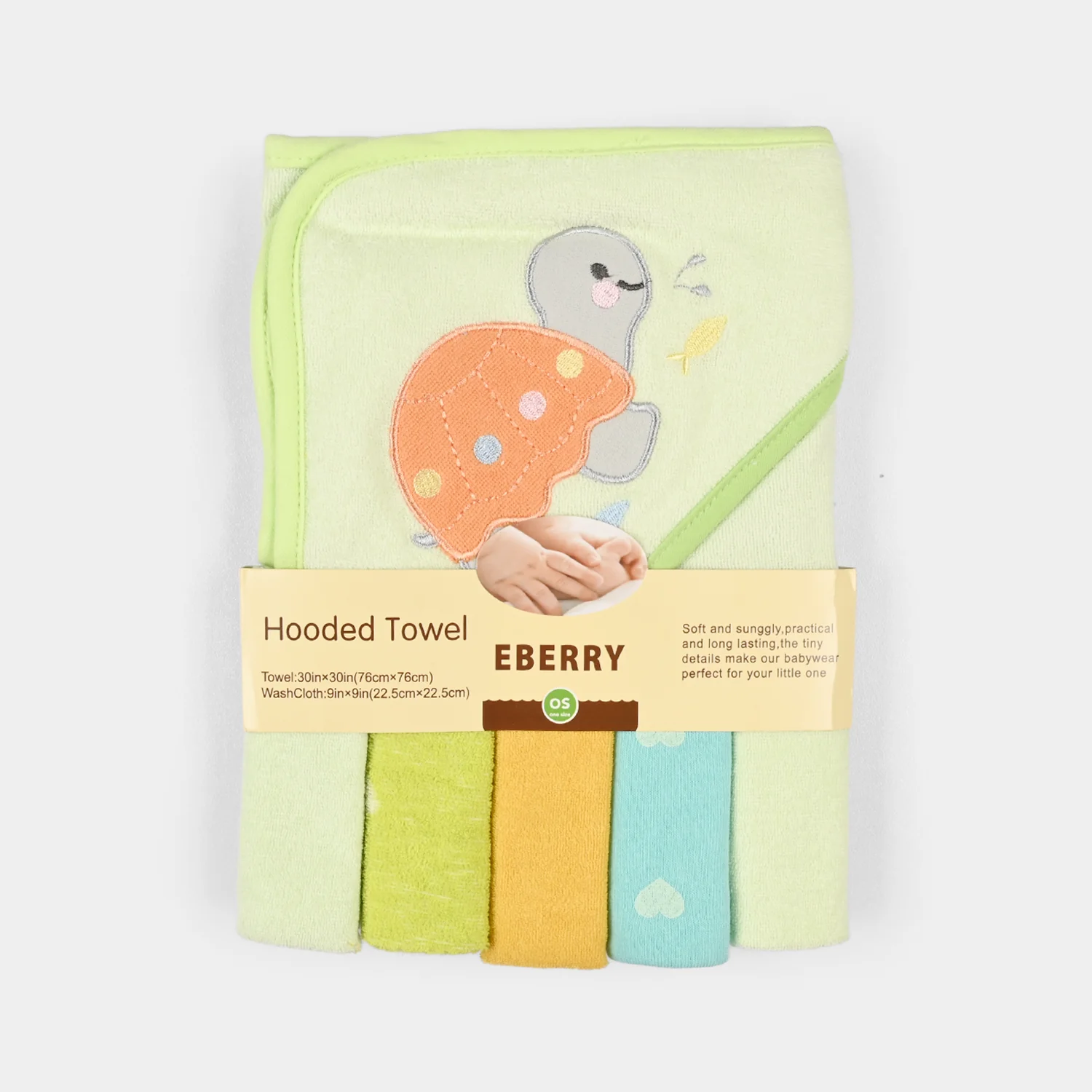 Baby Hooded Bath Towel + 5 PCs Face Towel - Image 3
