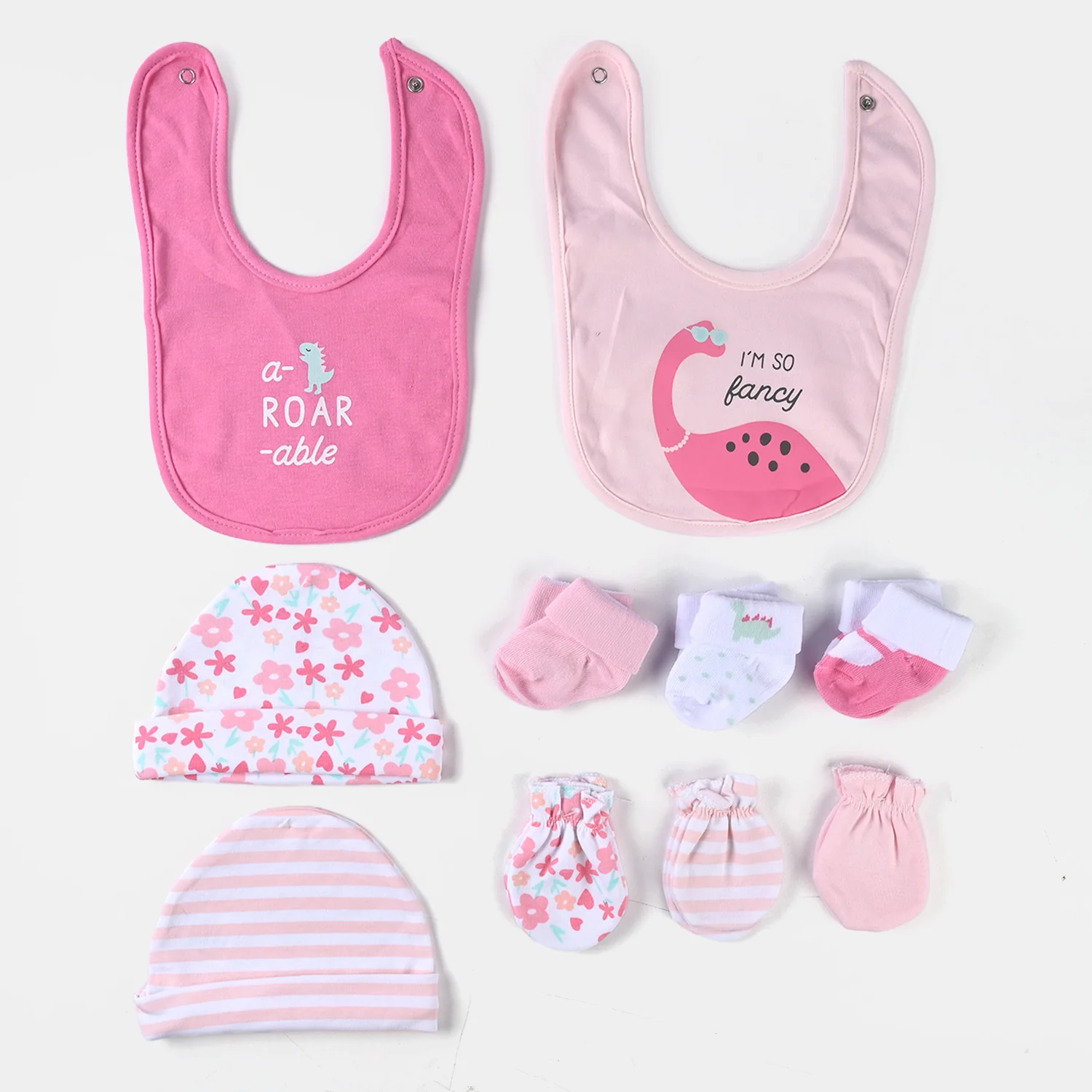 Bibs Cap Mittens & Socks 10Pcs Set Pink - Image 2