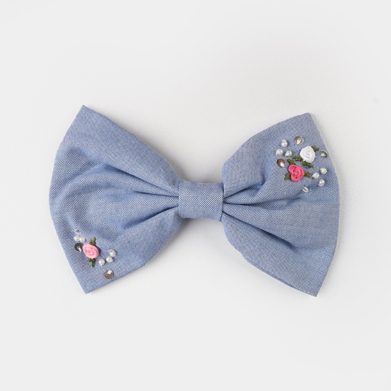 Handmade Embroidered Bow Hair Pin - Image 2