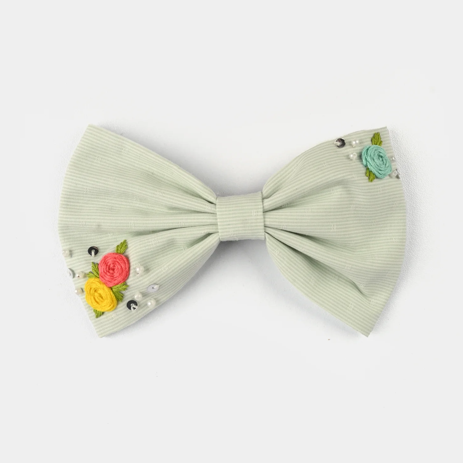Handmade Embroidered Bow Hair Pin - Image 2