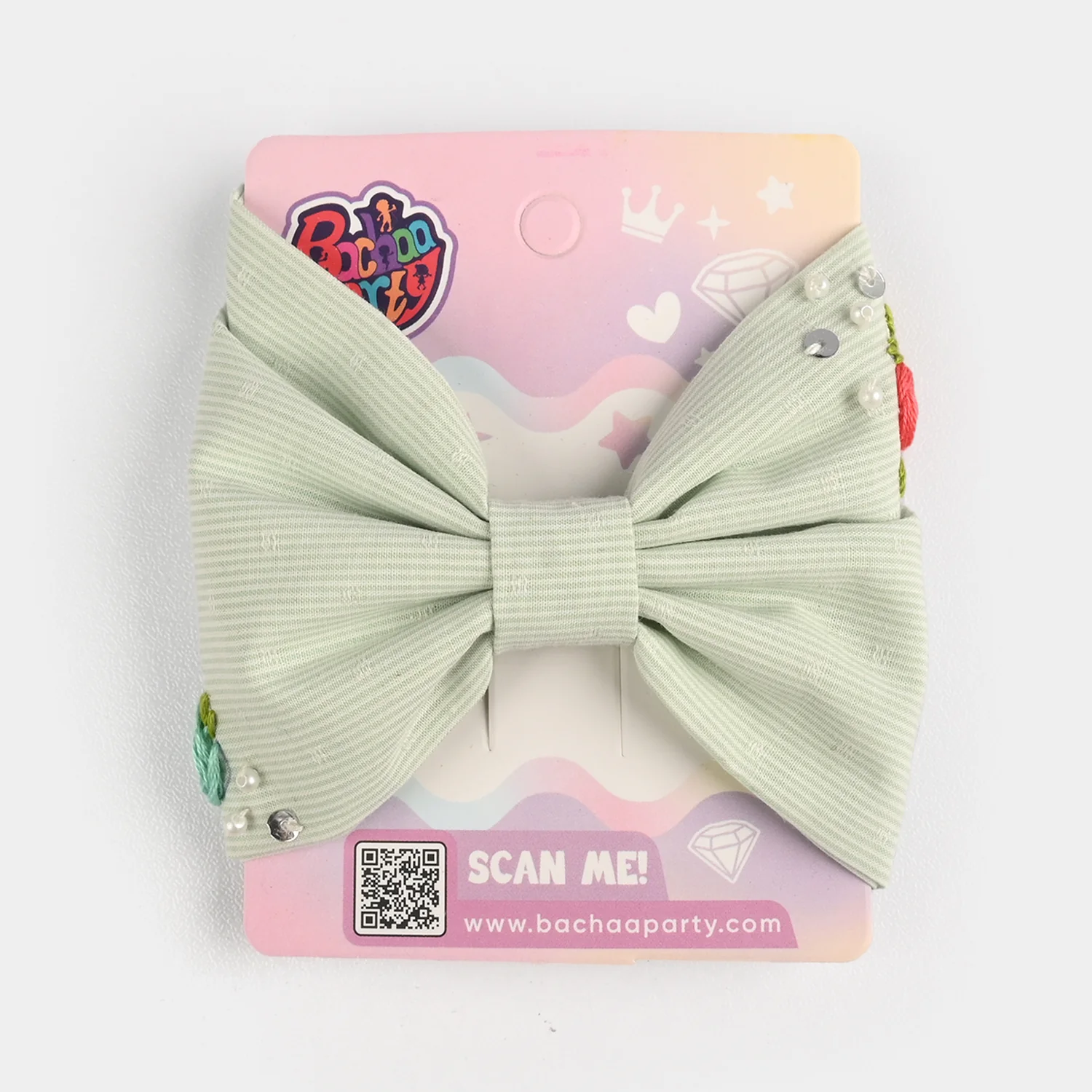 Handmade Embroidered Bow Hair Pin - Image 3