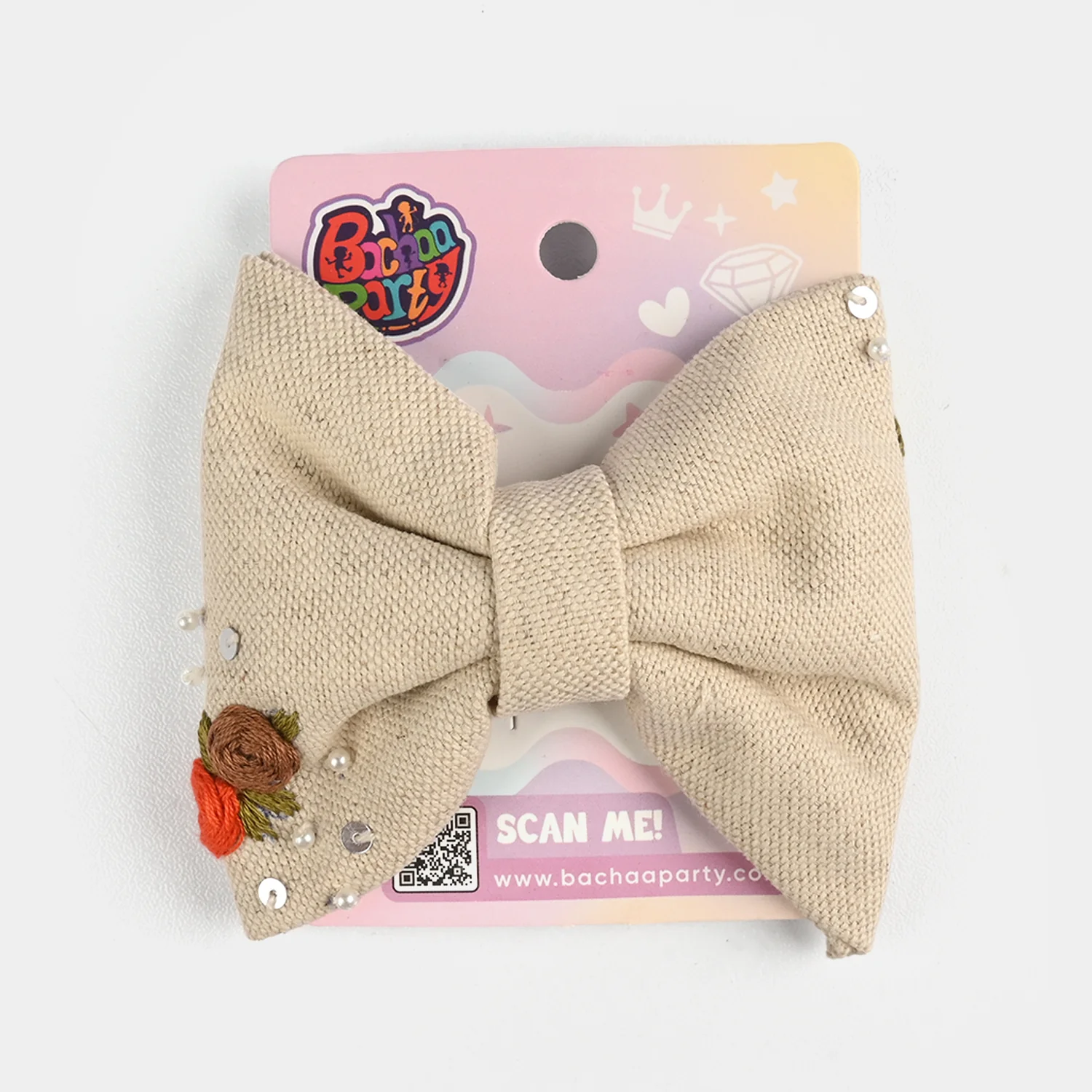 Handmade Embroidered Bow Hair Pin - Image 3