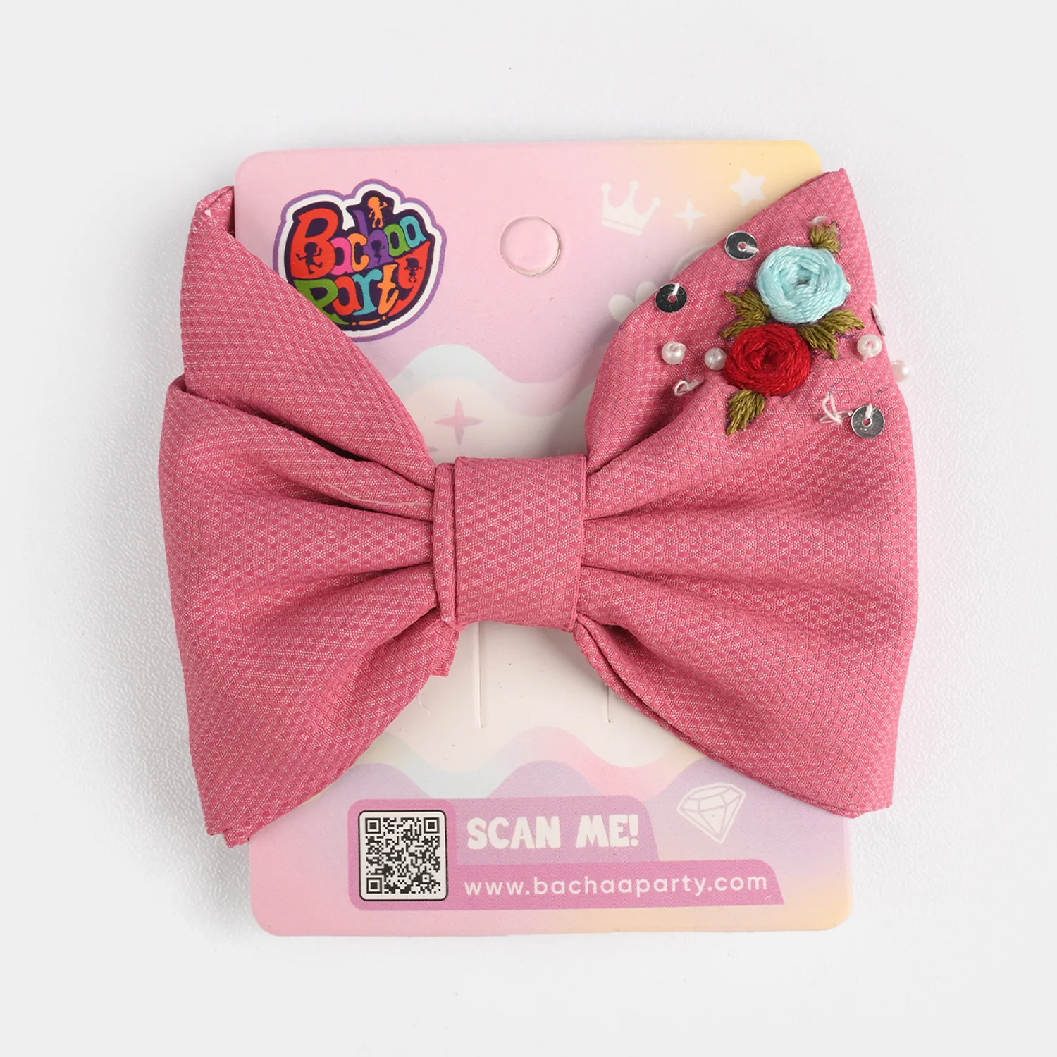 Handmade Embroidered Bow Hair Pin - Image 3