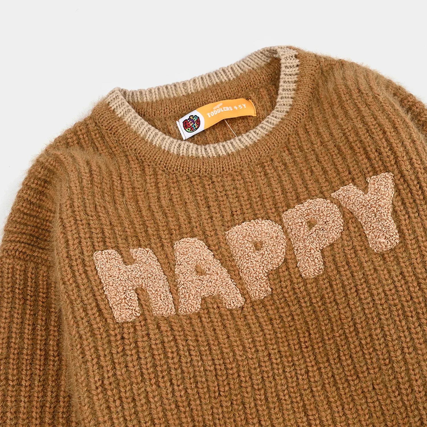 Boys Acrylic-Crystal Feather Sweater-Happy-Lt.Brown - Image 2