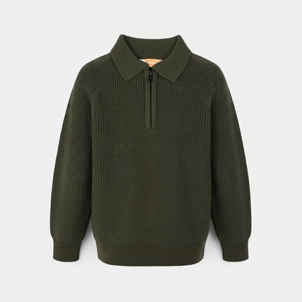 Boys Acrylic Polo Sweater - Olive