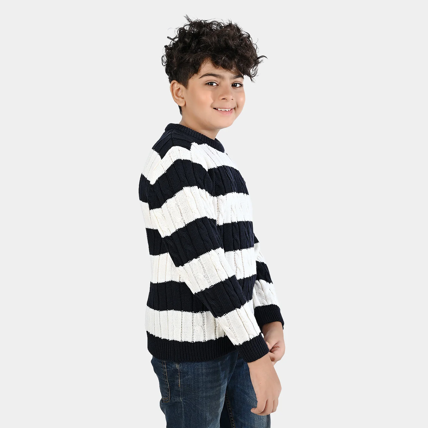 Boys Acrylic Sweater-Mono Chrome - Nvy.White - Image 4