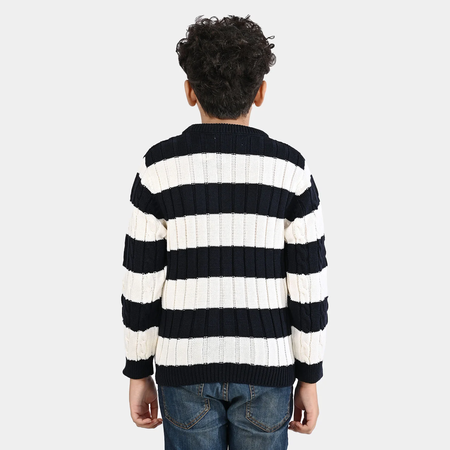 Boys Acrylic Sweater-Mono Chrome - Nvy.White - Image 6
