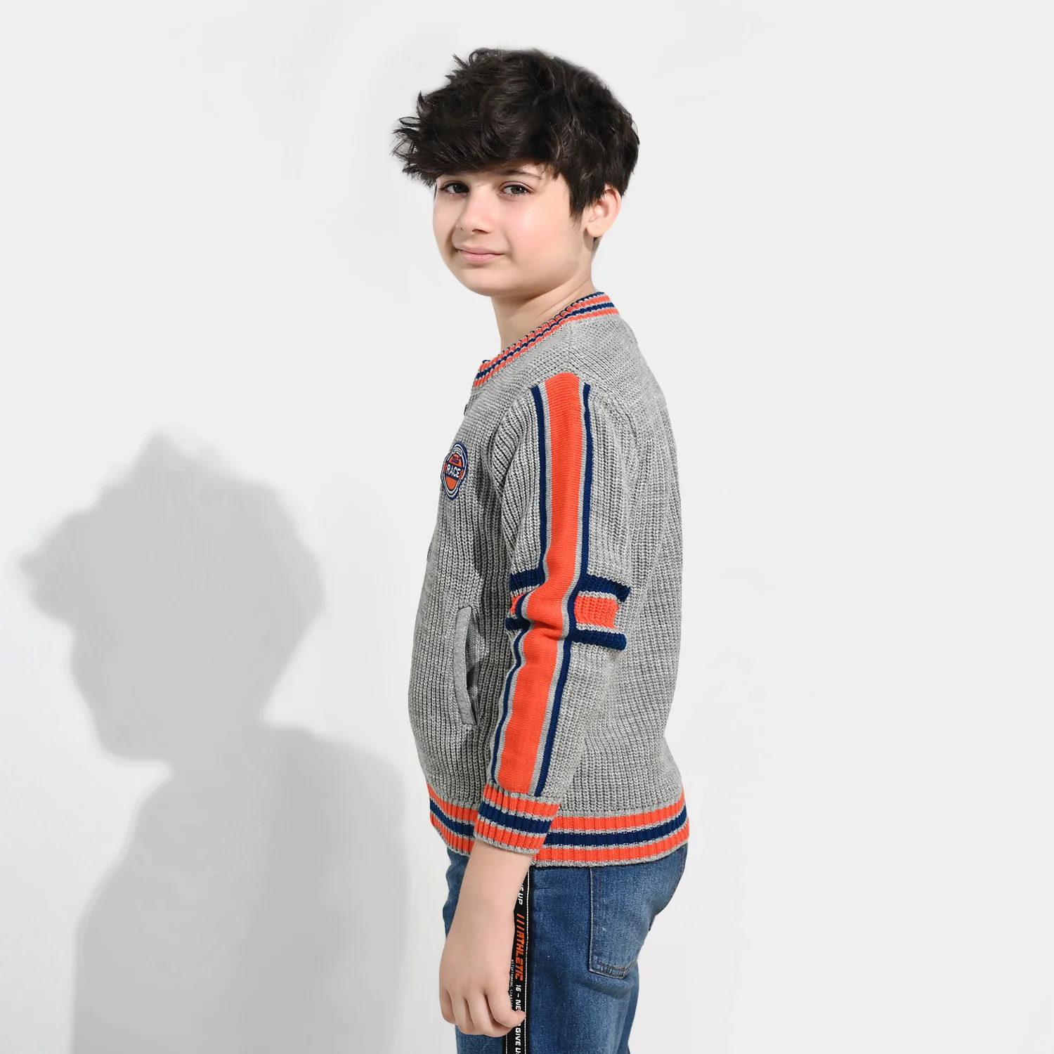 Boys Acrylic Sweater - Grey - Image 3
