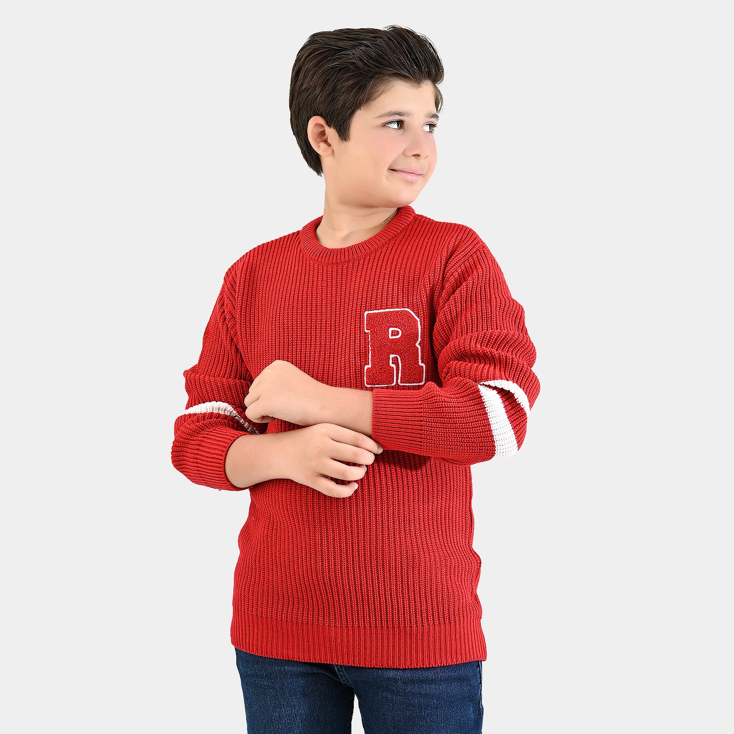 Boys Acrylic Sweater-Varsity - RED - Image 3