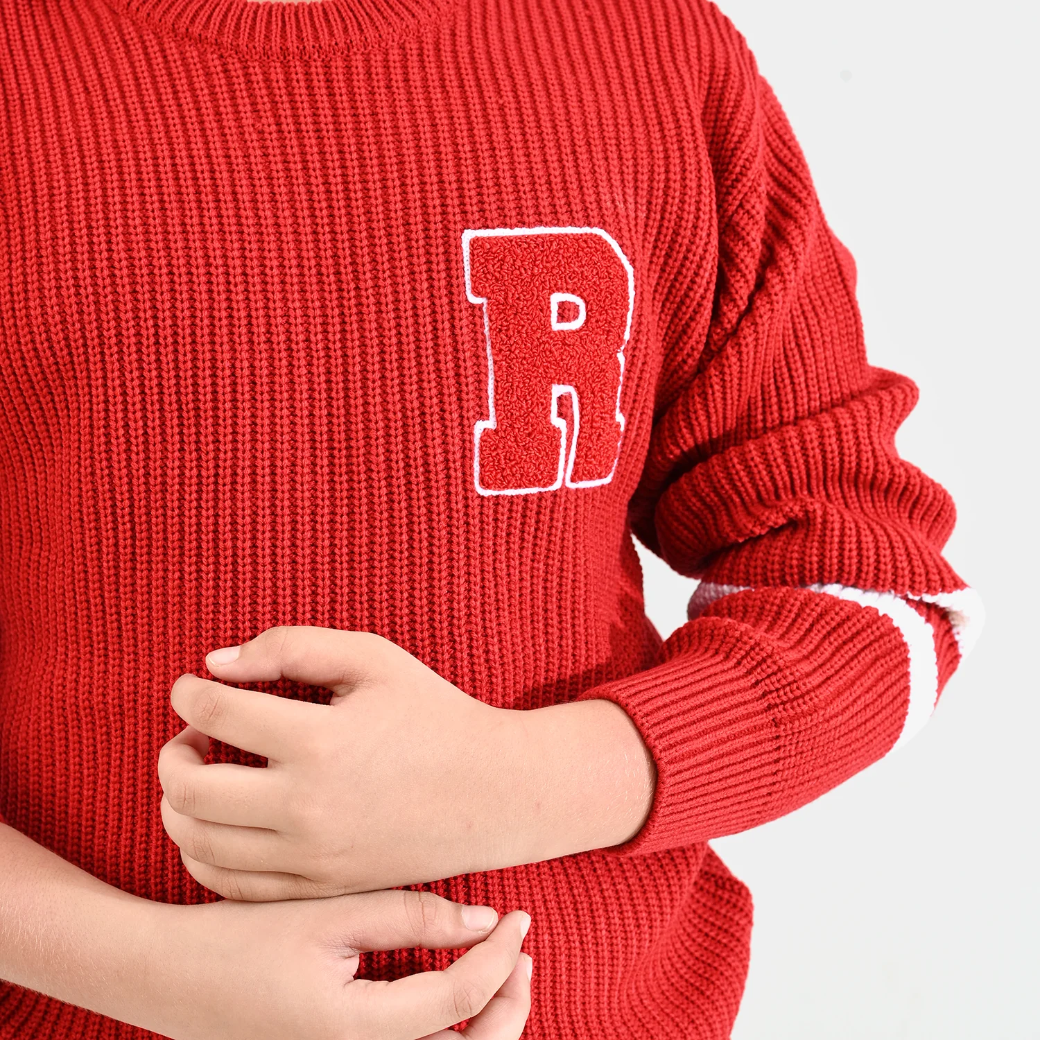 Boys Acrylic Sweater-Varsity - RED - Image 4