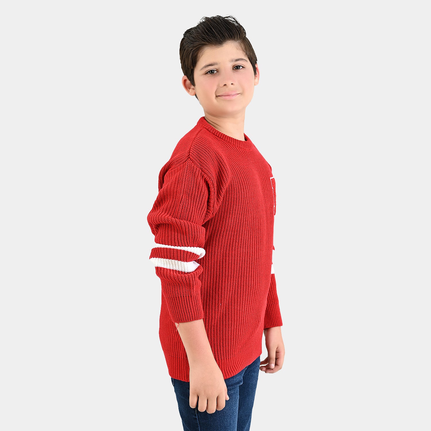 Boys Acrylic Sweater-Varsity - RED - Image 6
