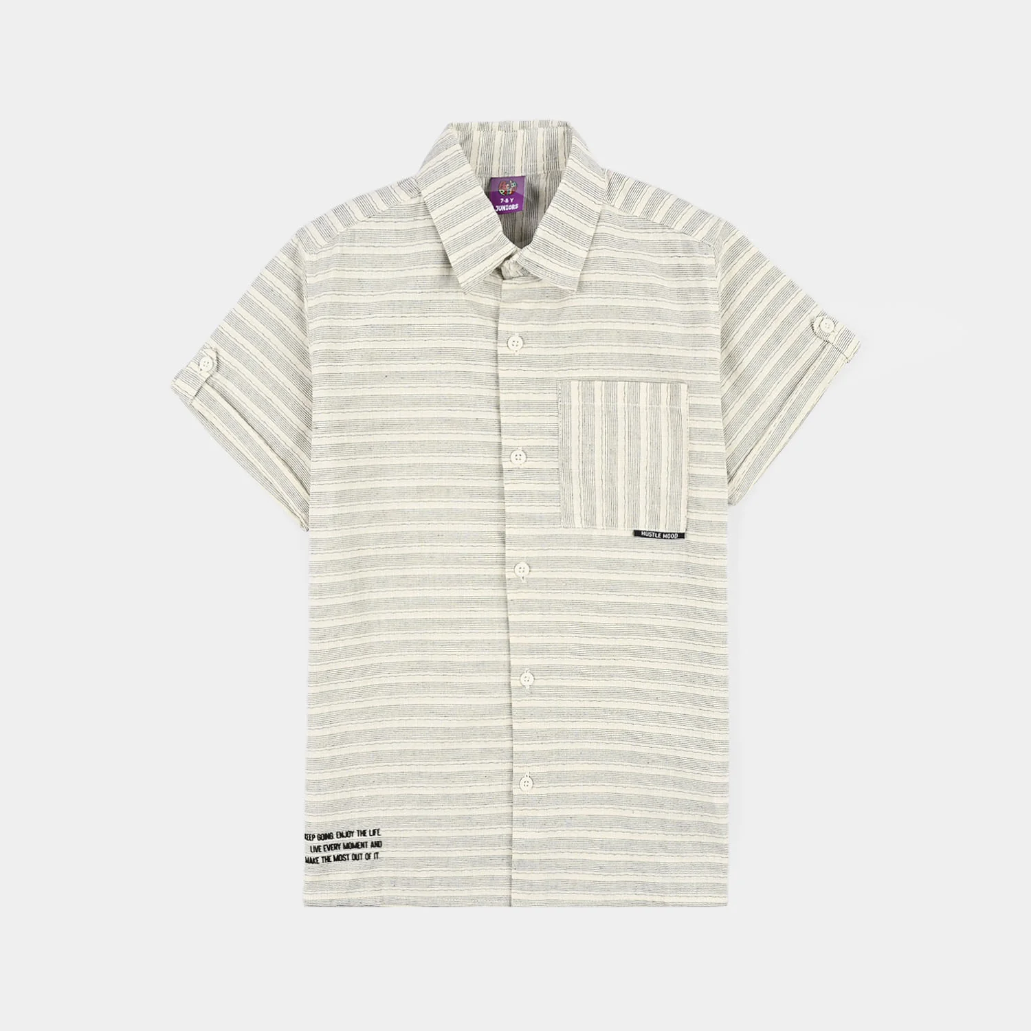 Boys Yarn Dyed Casual Shirt (Hustle Mood) - White