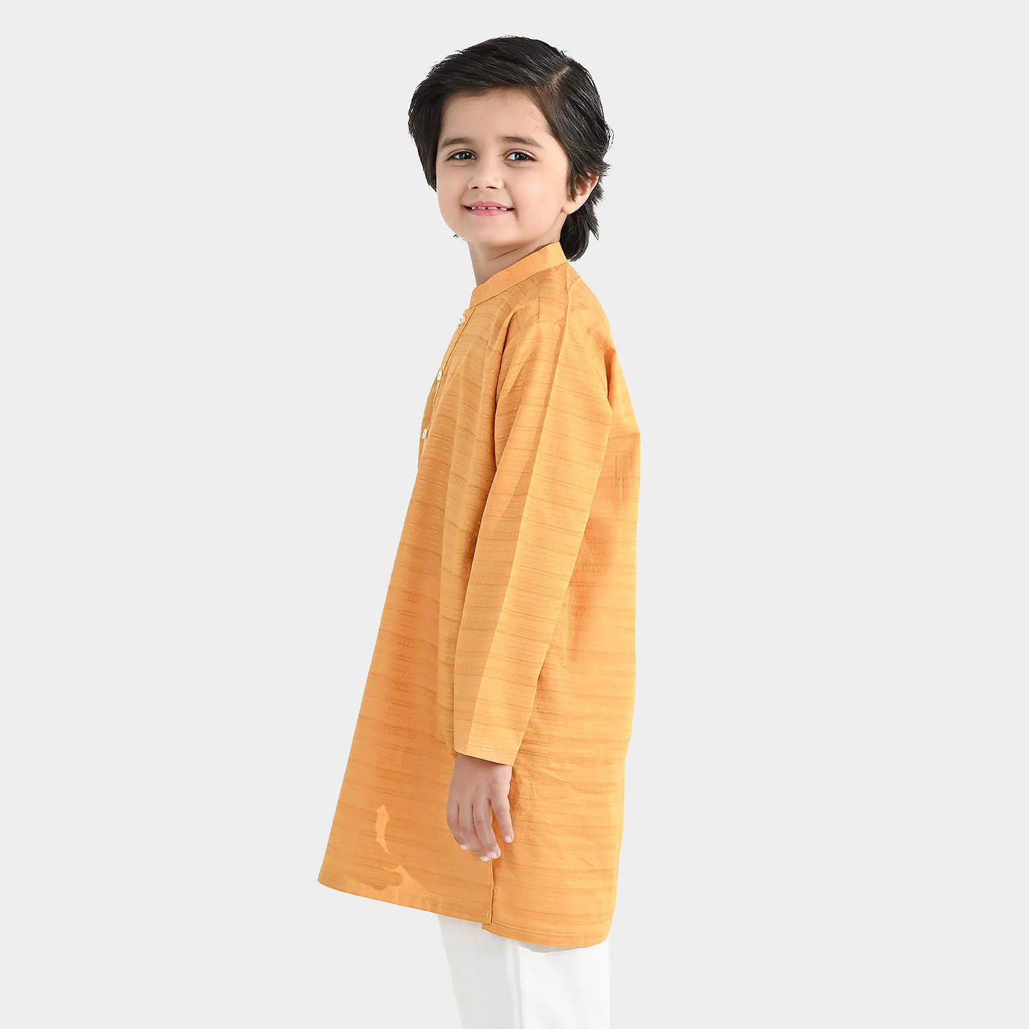 Boys Cotton Jacquard Basic Kurta – Yellow - Image 2
