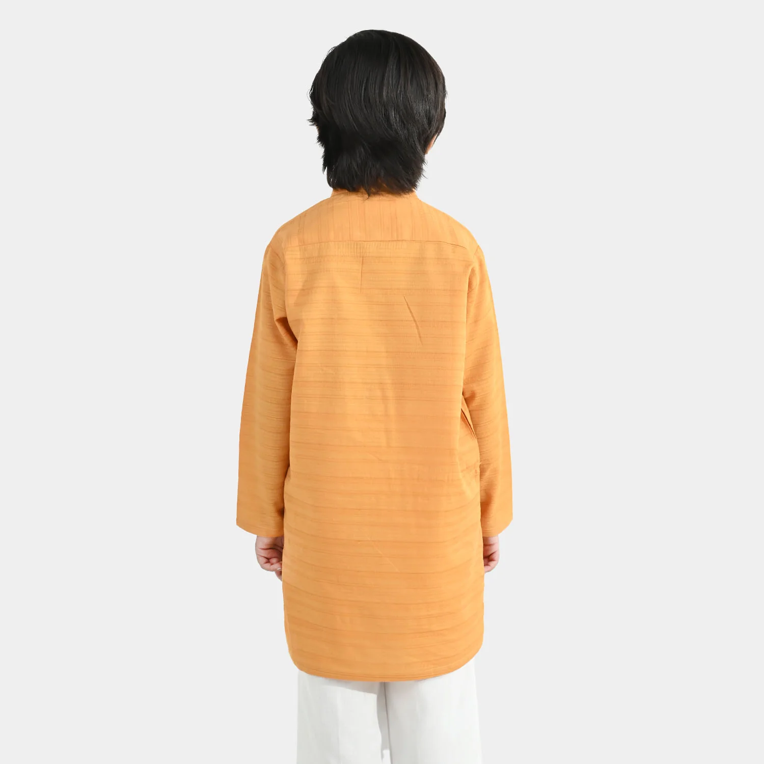 Boys Cotton Jacquard Basic Kurta – Yellow - Image 3