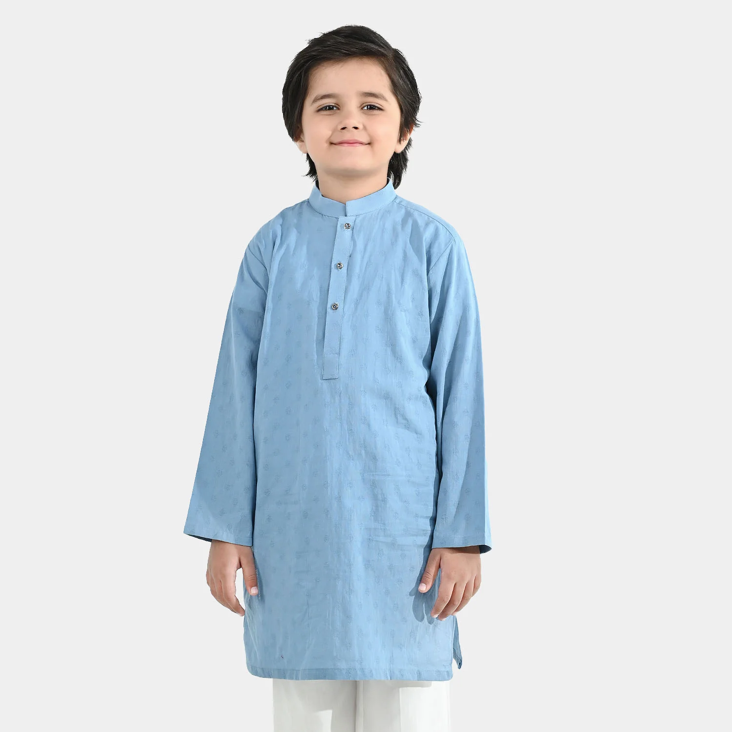 Boys Cotton Jacquard Kurta - Light Blue