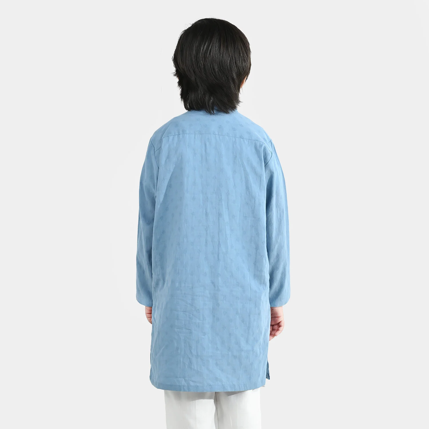 Boys Cotton Jacquard Kurta - Light Blue - Image 4