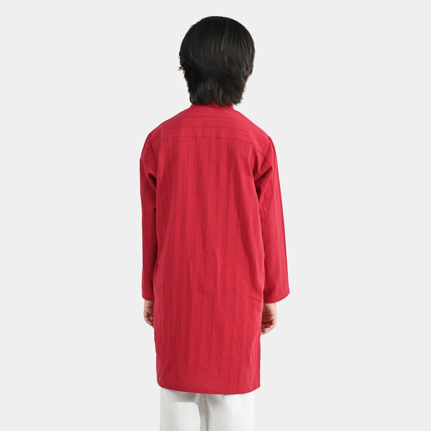Boys Cotton Jacquard Kurta - Maroon - Image 4