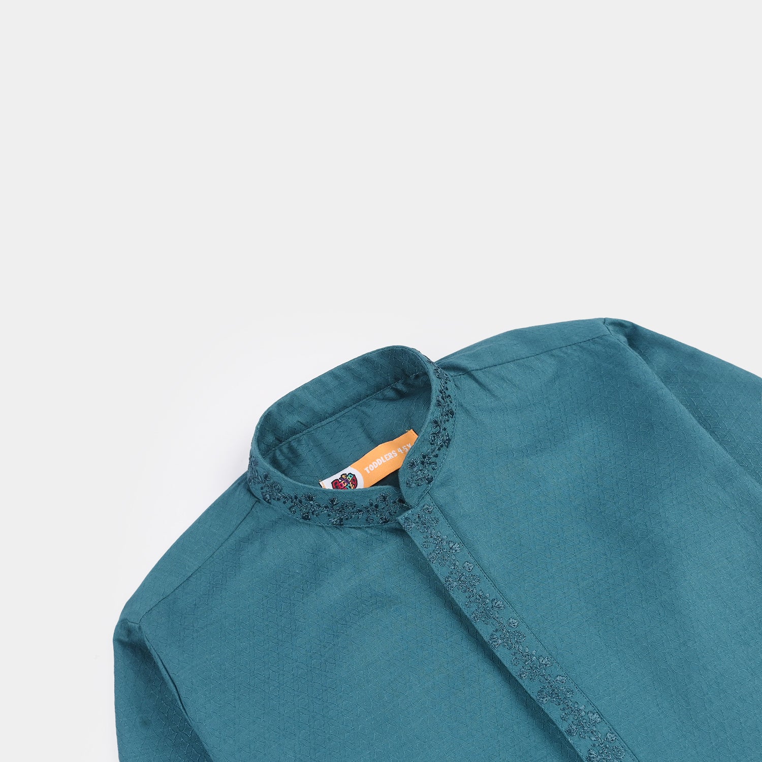 Boys Cotton Jacquard Kurta Pajama (Flora) - Teal - Image 7