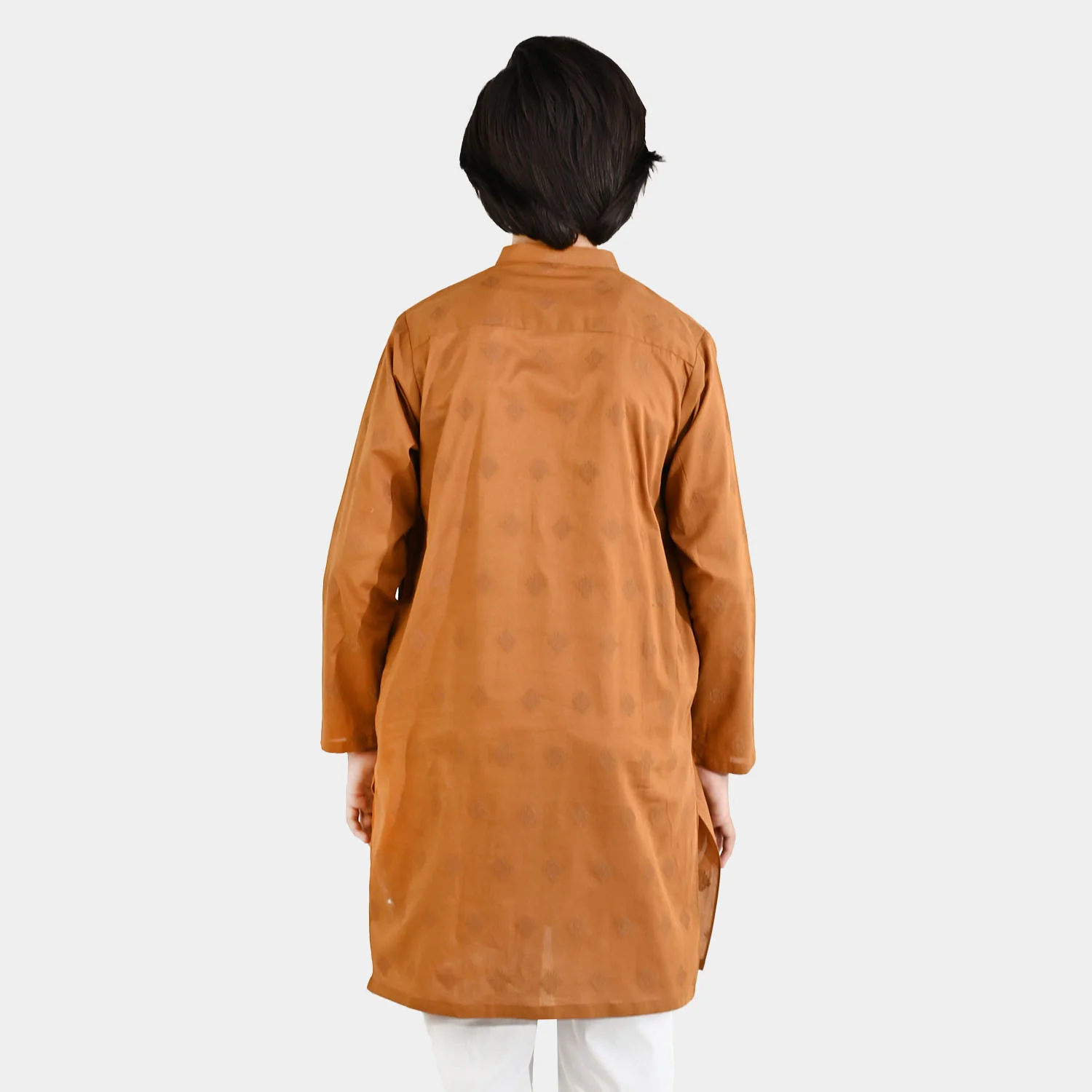 Boys Cotton Jacquard Printed Kurta (Tone on Tone) - Rust - Image 4
