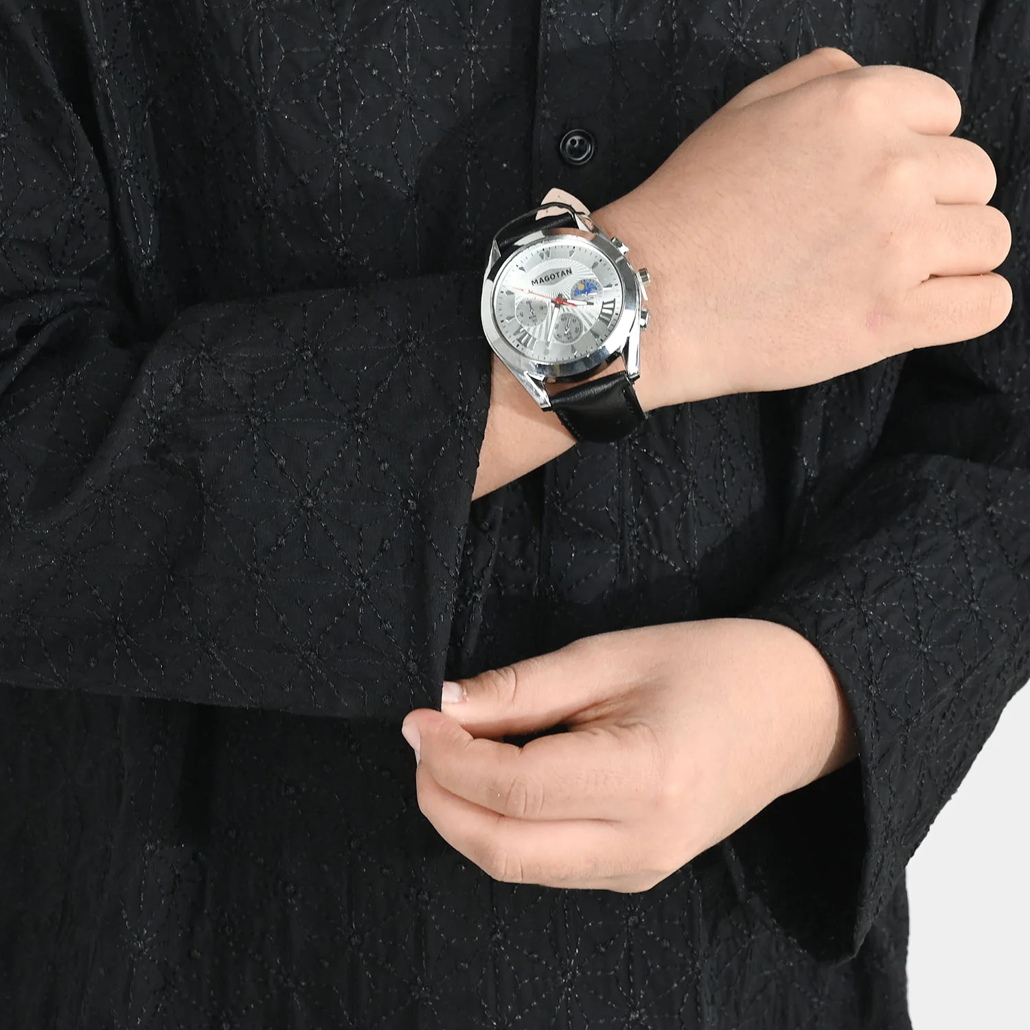 Boys Cotton Kurta Pajama (Chicken Kari) - Black - Image 2