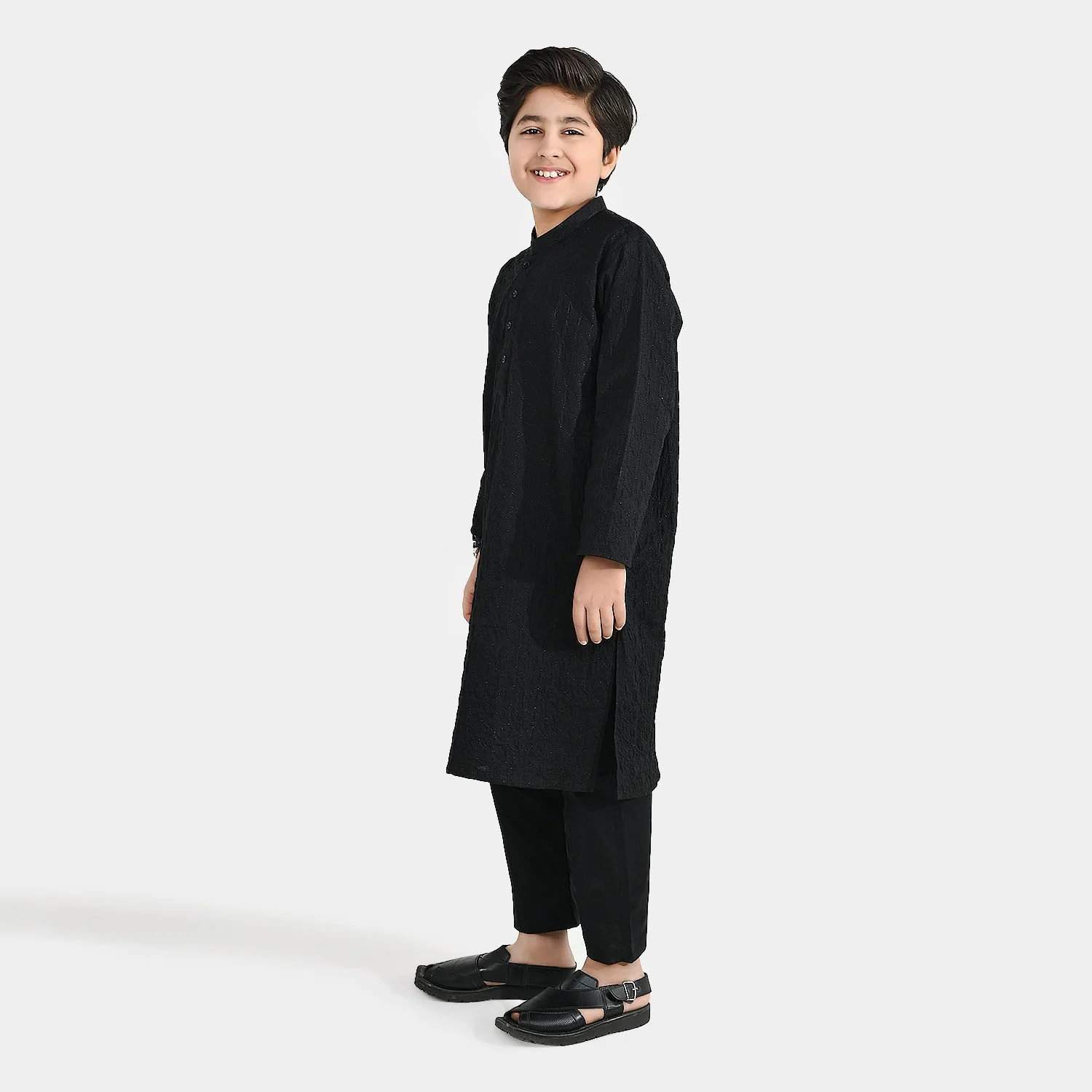Boys Cotton Kurta Pajama (Chicken Kari) - Black - Image 4