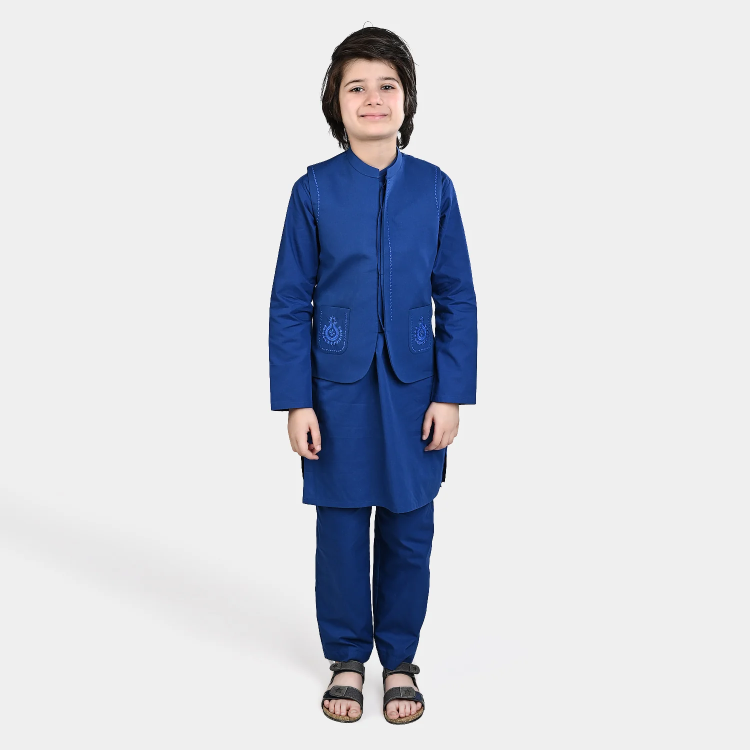 Boys Cotton Poplin 3 Piece Suit (Front Pocket) - Blue