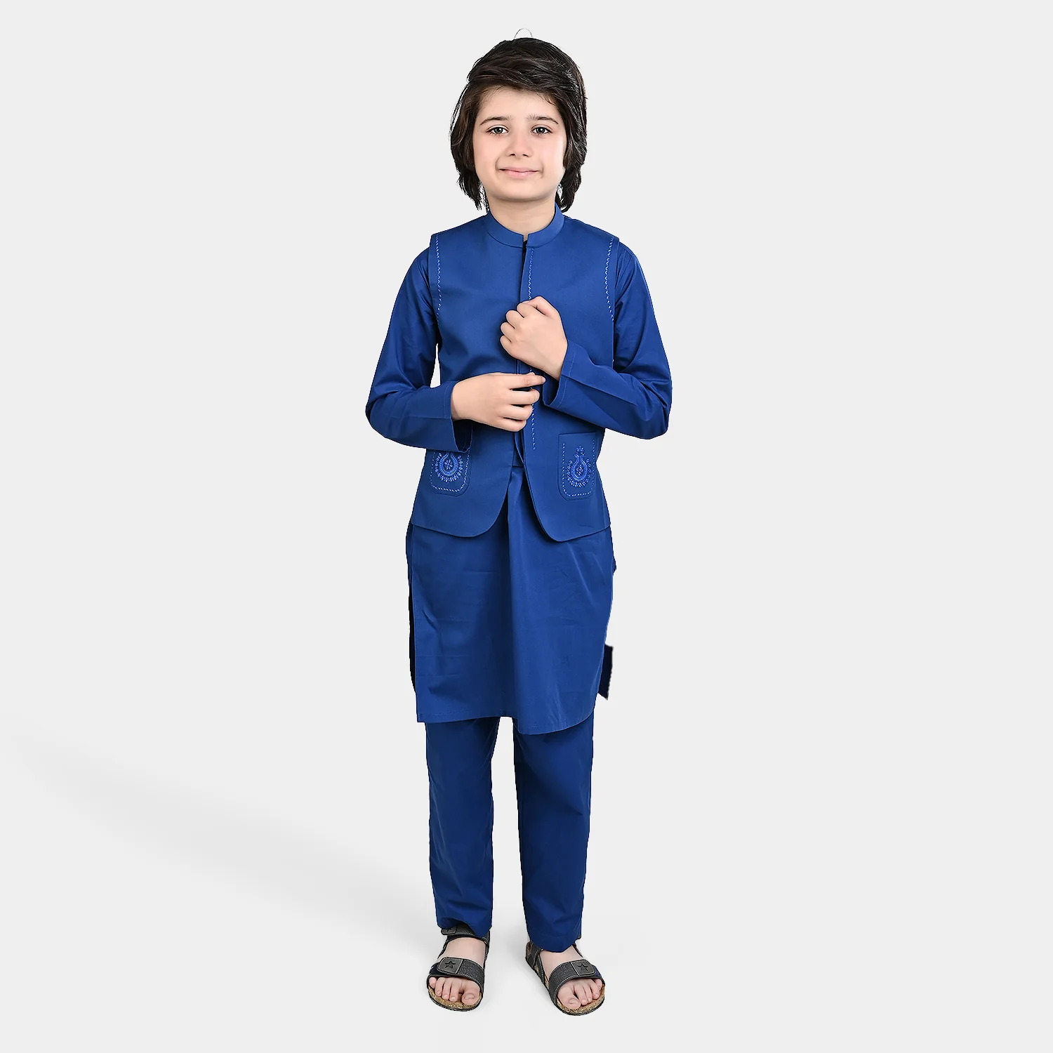 Boys Cotton Poplin 3 Piece Suit (Front Pocket) - Blue - Image 4