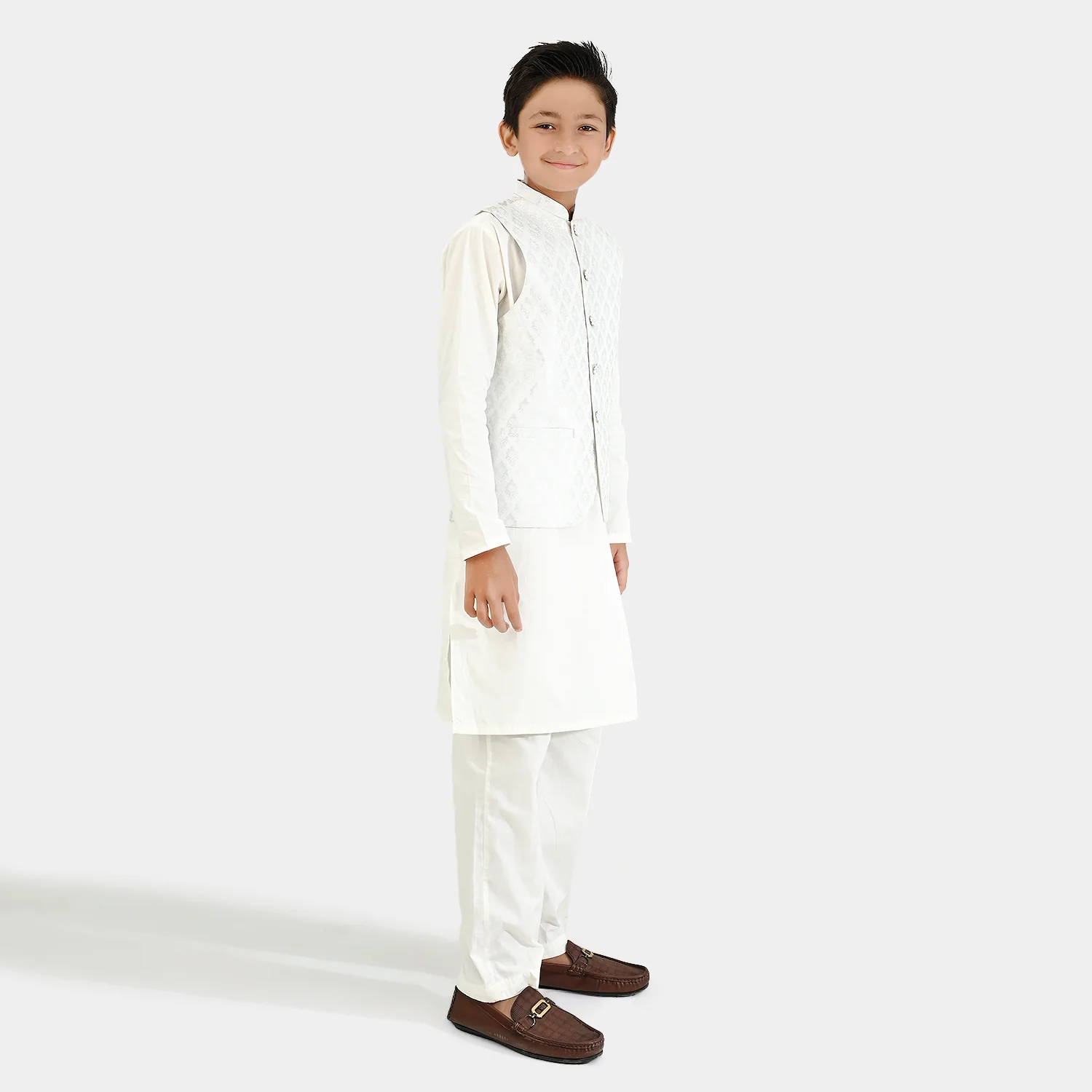 Boys Cotton Poplin 3Piece Suit-White - Image 3