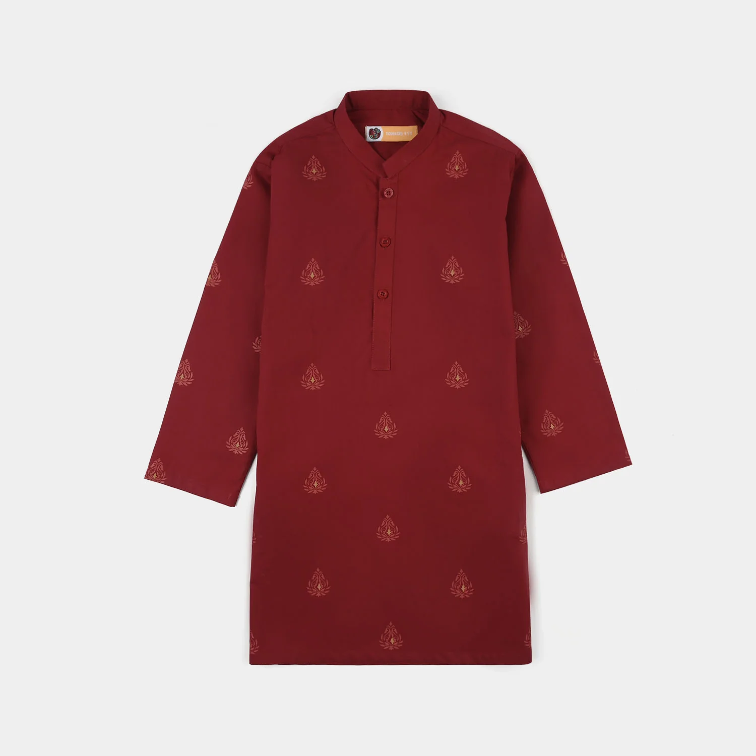 Boys Cotton Poplin Printed 3-Piece Suit (Rung Saz) - Red - Image 5