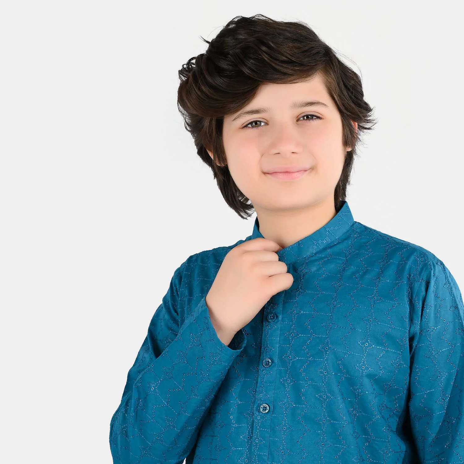Boys Cotton Poplin Chicken Kari Kurta - Teal Blue - Image 2