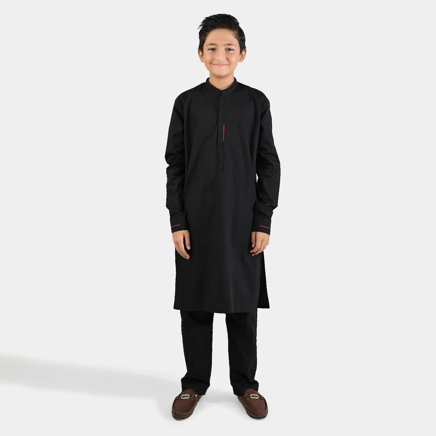Boys Cotton Poplin Kurta Pajama (Black Studs)-BLACK