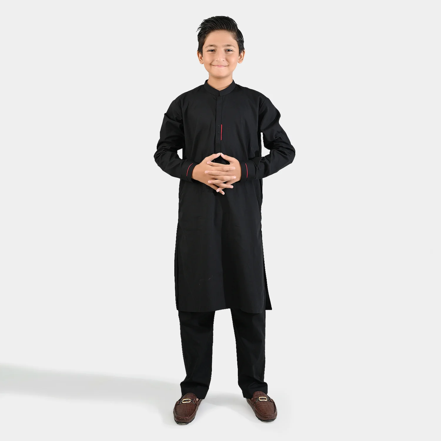 Boys Cotton Poplin Kurta Pajama (Black Studs)-BLACK - Image 3