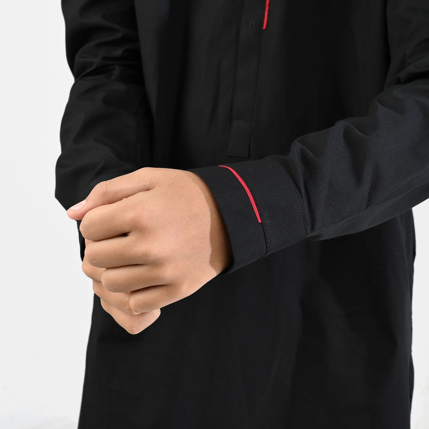 Boys Cotton Poplin Kurta Pajama (Black Studs)-BLACK - Image 4