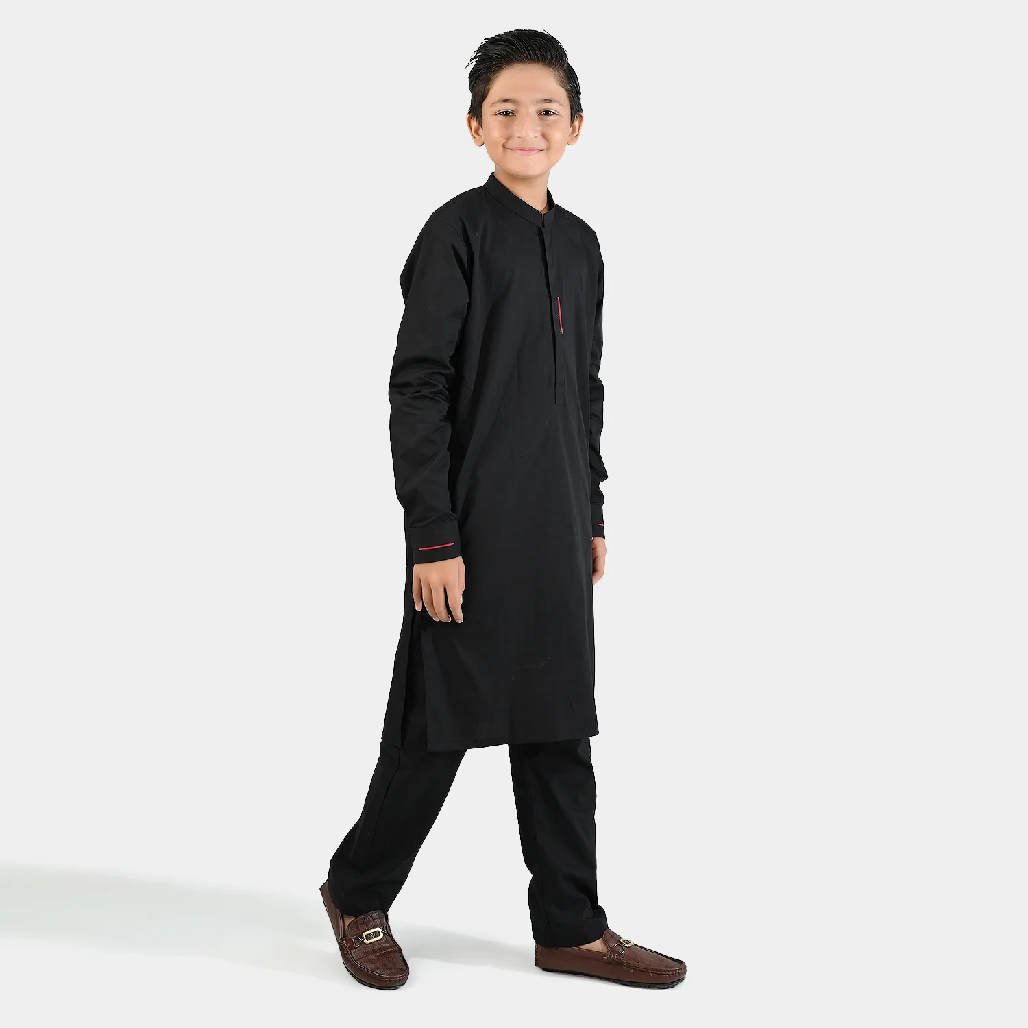 Boys Cotton Poplin Kurta Pajama (Black Studs)-BLACK - Image 5