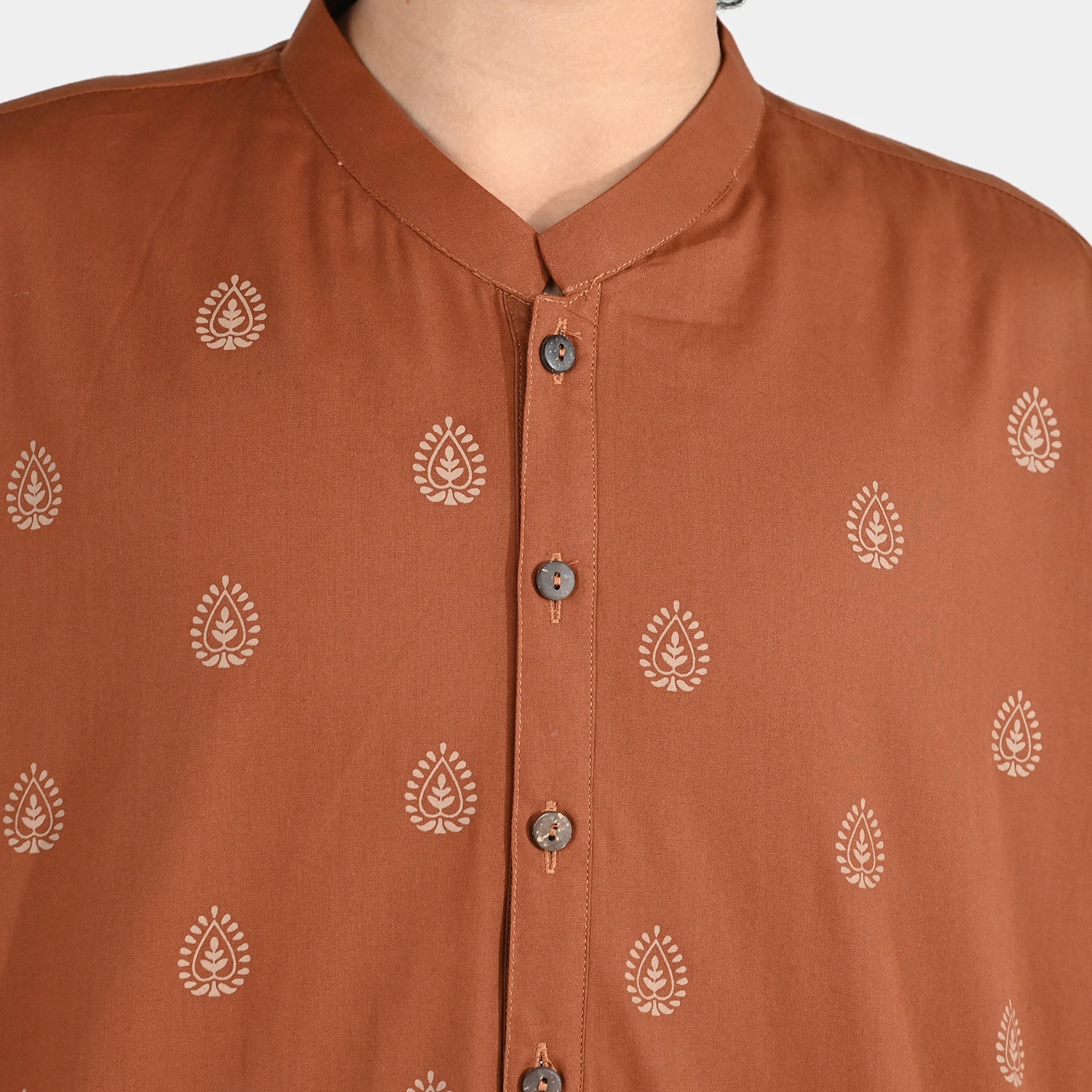 Boys Cotton Poplin Printed Kurta (Brown Blended) - Image 5