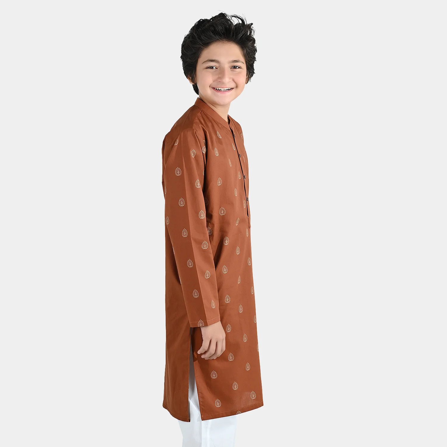 Boys Cotton Poplin Printed Kurta (Brown Blended) - Image 6