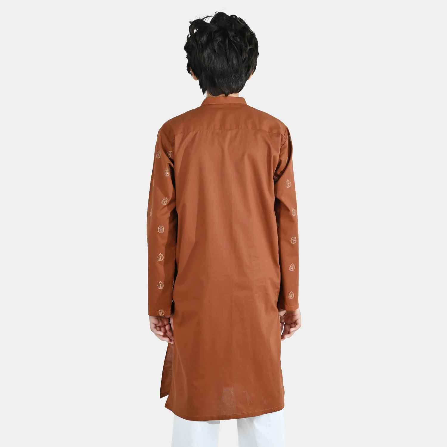 Boys Cotton Poplin Printed Kurta (Brown Blended) - Image 7