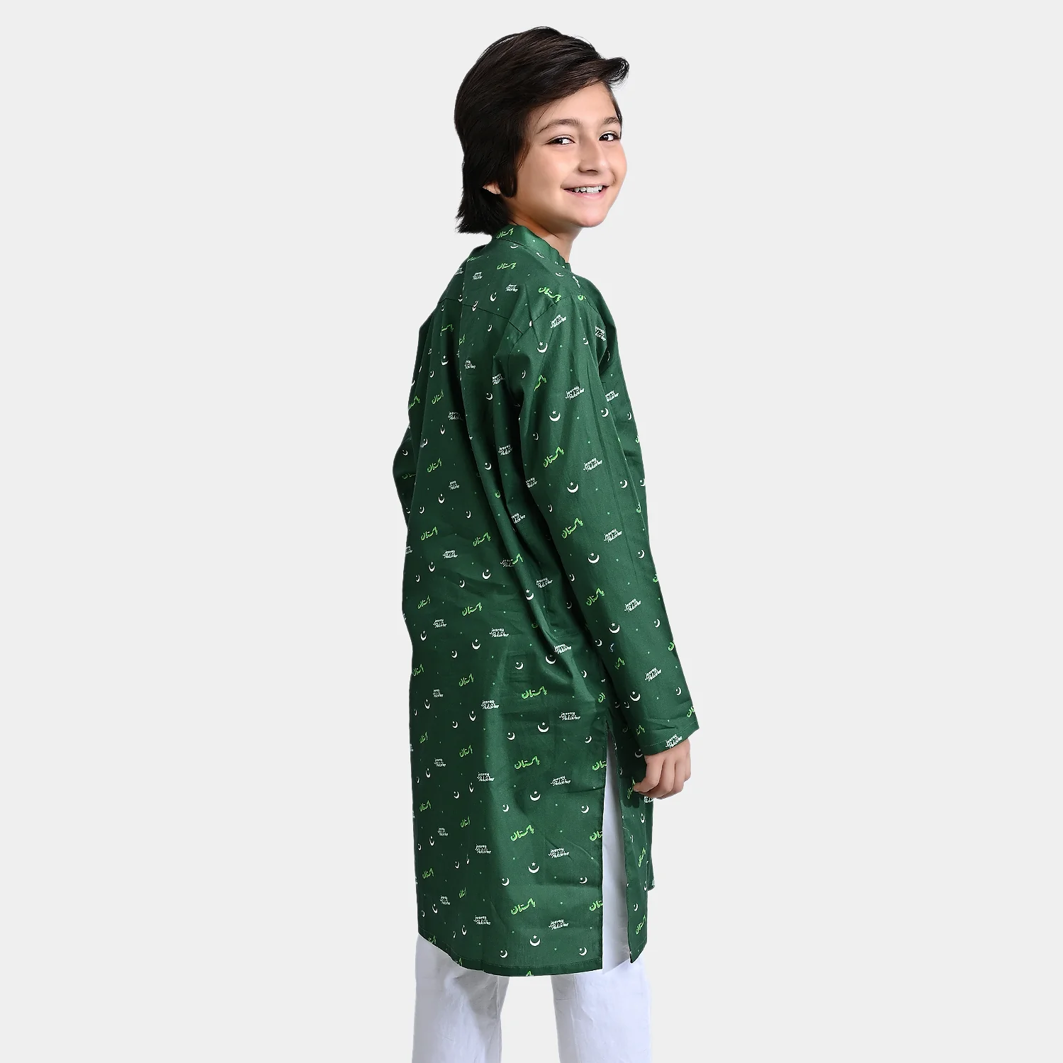 Boys Cotton Poplin Printed Kurta (Jeevey Pakistan)-Green - Image 3