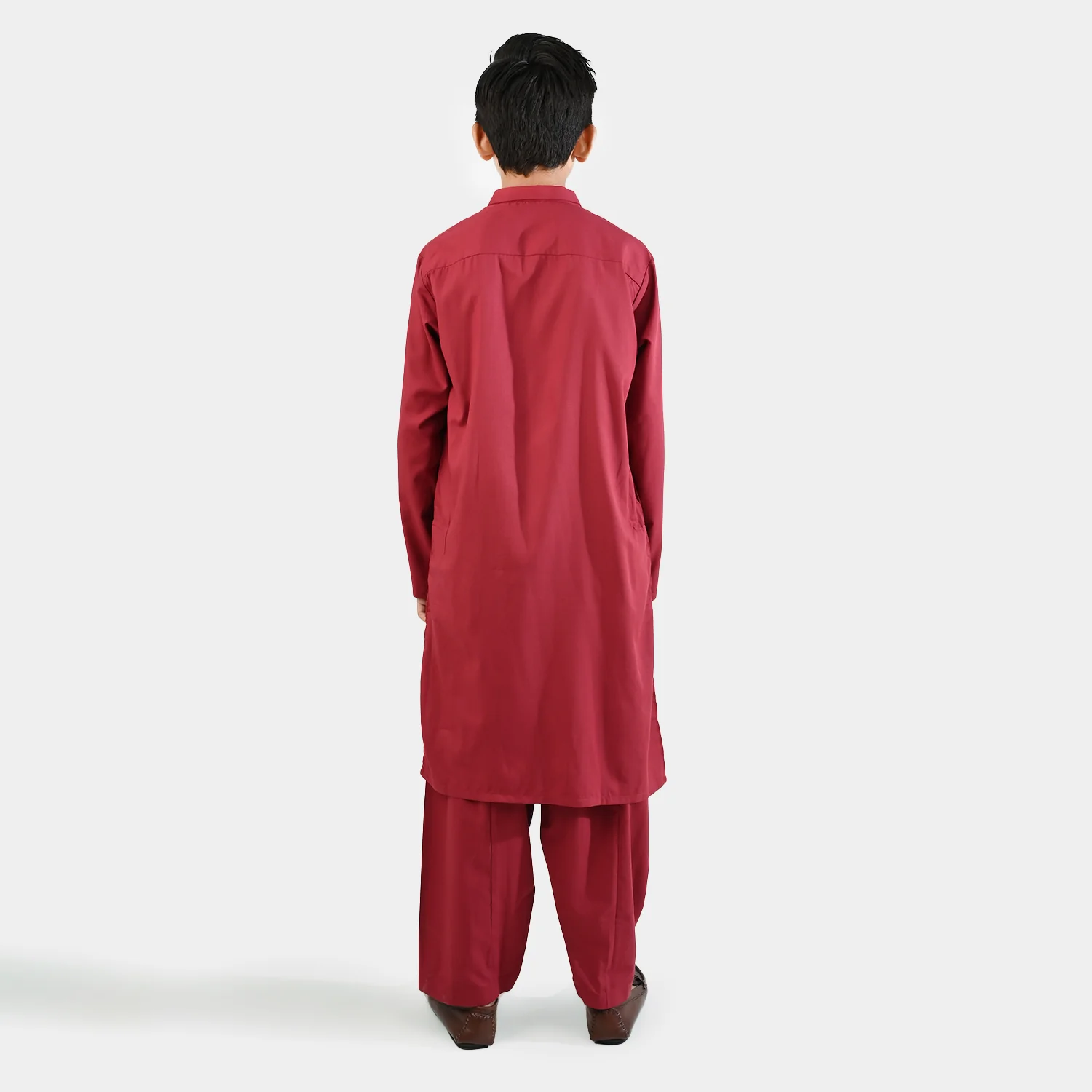 Boys Cotton Poplin Suit - Maroon - Image 5