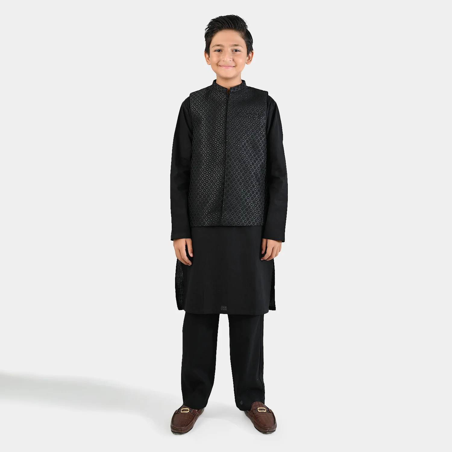Boys Cotton Slub 3 Piece suit - Black