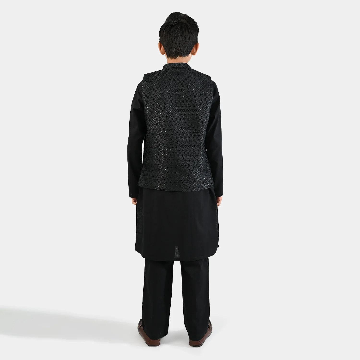 Boys Cotton Slub 3 Piece suit - Black - Image 6