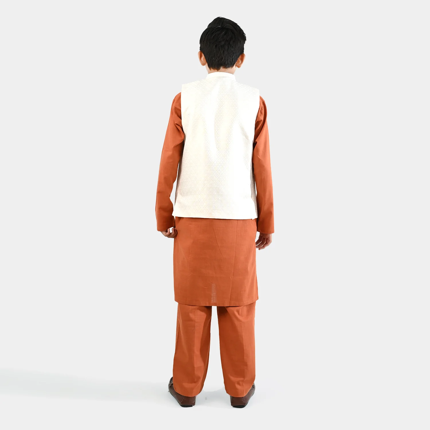 Boys Cotton Slub 3Piece Suit (Bombay Brown) - Rust - Image 5