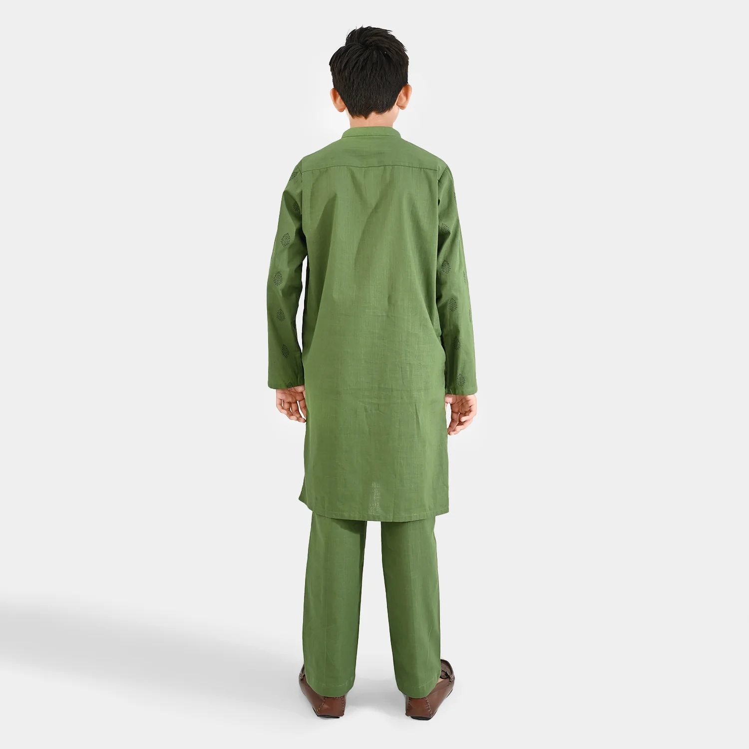 Boys Cotton Slub Kurta Pajama (Elm Green) - GREEN - Image 5