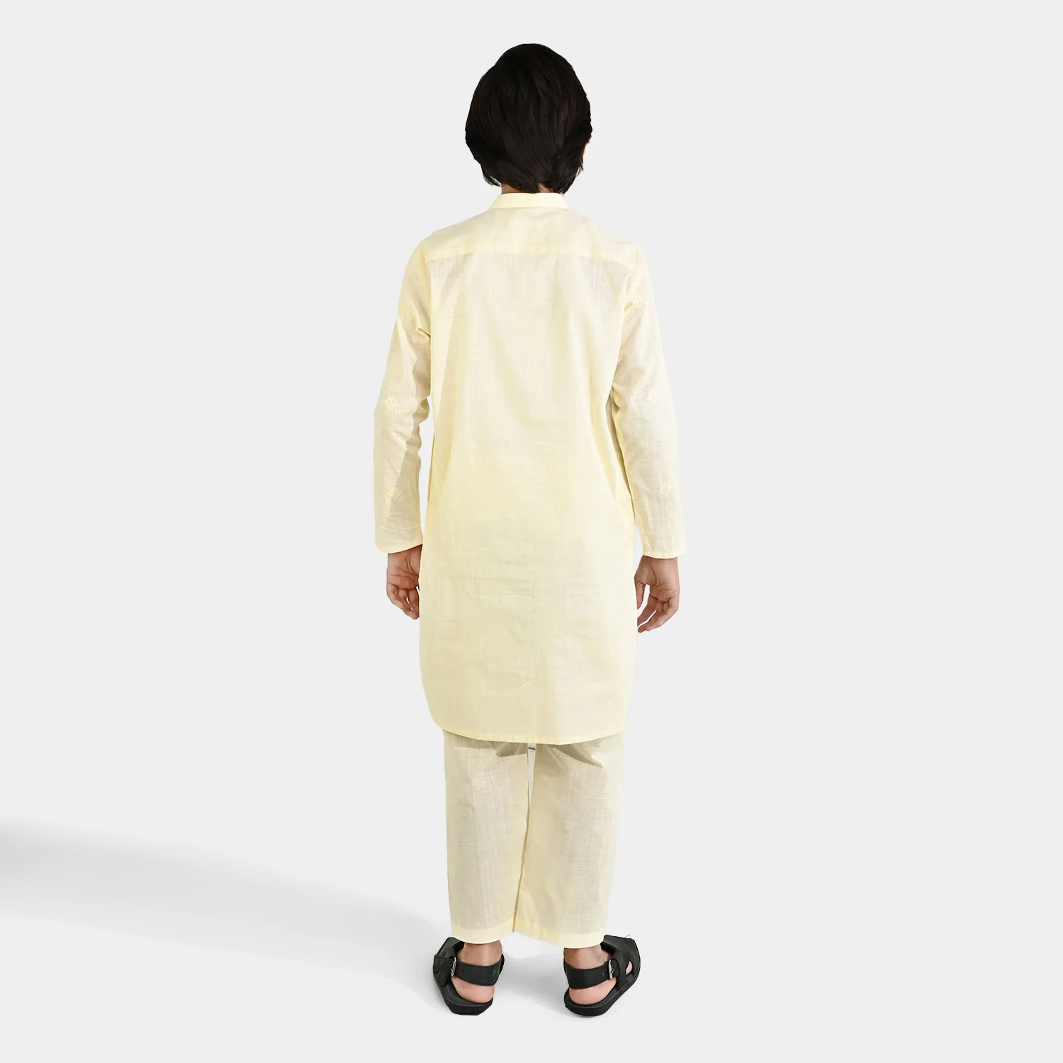 Boys Cotton Slub Kurta Pajama - Lemon/Yellow - Image 5