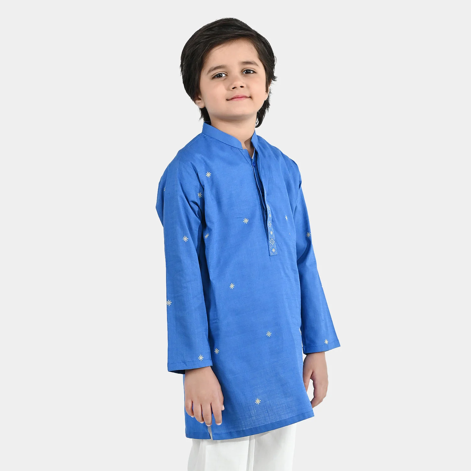 Boys Cotton Slub Printed Kurta (Funk) - Blue - Image 3